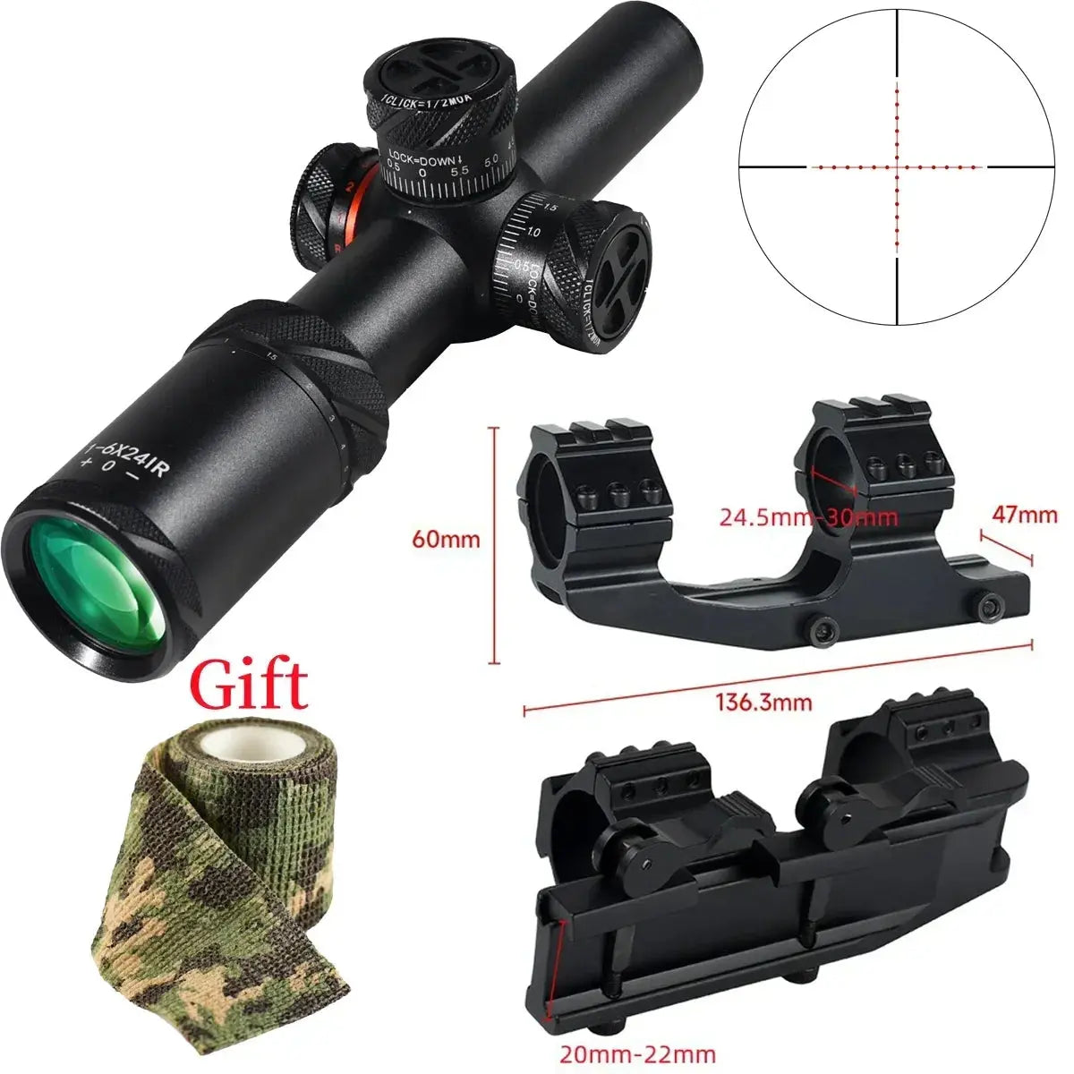 Viseur Tactique 1-6x24 IR pour Arbalète et Airsoft – Scope Compact SFP pour Fusil de Chasse et Tir de Précision, Rail 11/20 mm pour AR15 .223 Ma boutique