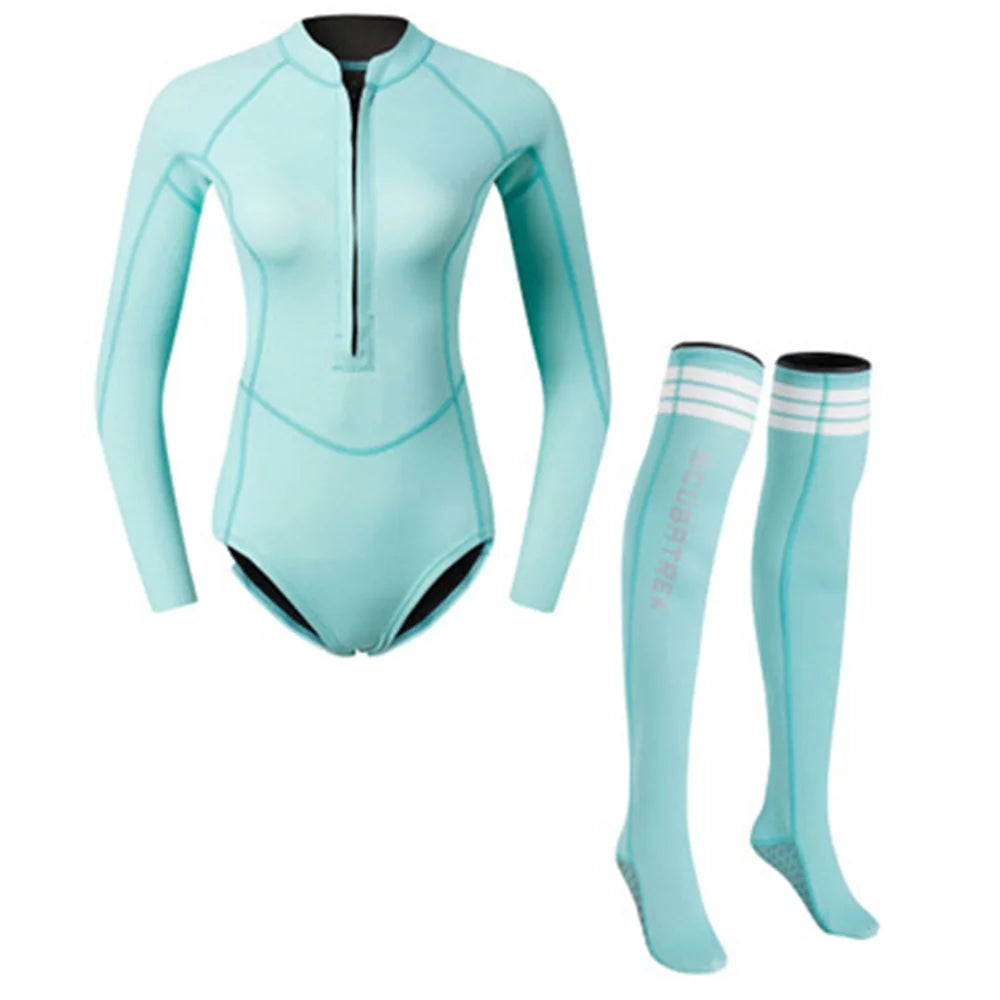 Combinaison Bikini Néoprène Femme 2MM avec Bas – Maillot de Bain Longues Manches Surf, Plongée, Snorkeling, Natation - BLACKBEARD OUTDOOR INDUSTRIES
