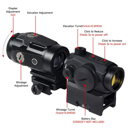Lunette de Visée Combo Red Dot R5 + Magnifier J3 3X pour Rail 20 mm - BLACKBEARD OUTDOOR INDUSTRIES