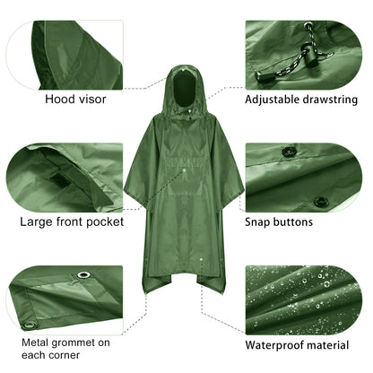 TOMSHOO Poncho de Pluie avec Capuche et Poche – Veste Imperméable Léger pour Hommes et Femmes – Protection Solaire, Idéal pour le Camping et la Randonnée BLACKBEARD OUTDOOR INDUSTRIES
