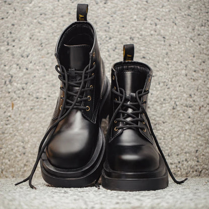Maden Men's Handmade Cowboy Boots Black Motorcycle Boot British Split Leather TPR Sole Work Safety Boot Mid Outside Shoes BLACKBEARD OUTDOOR INDUSTRIES