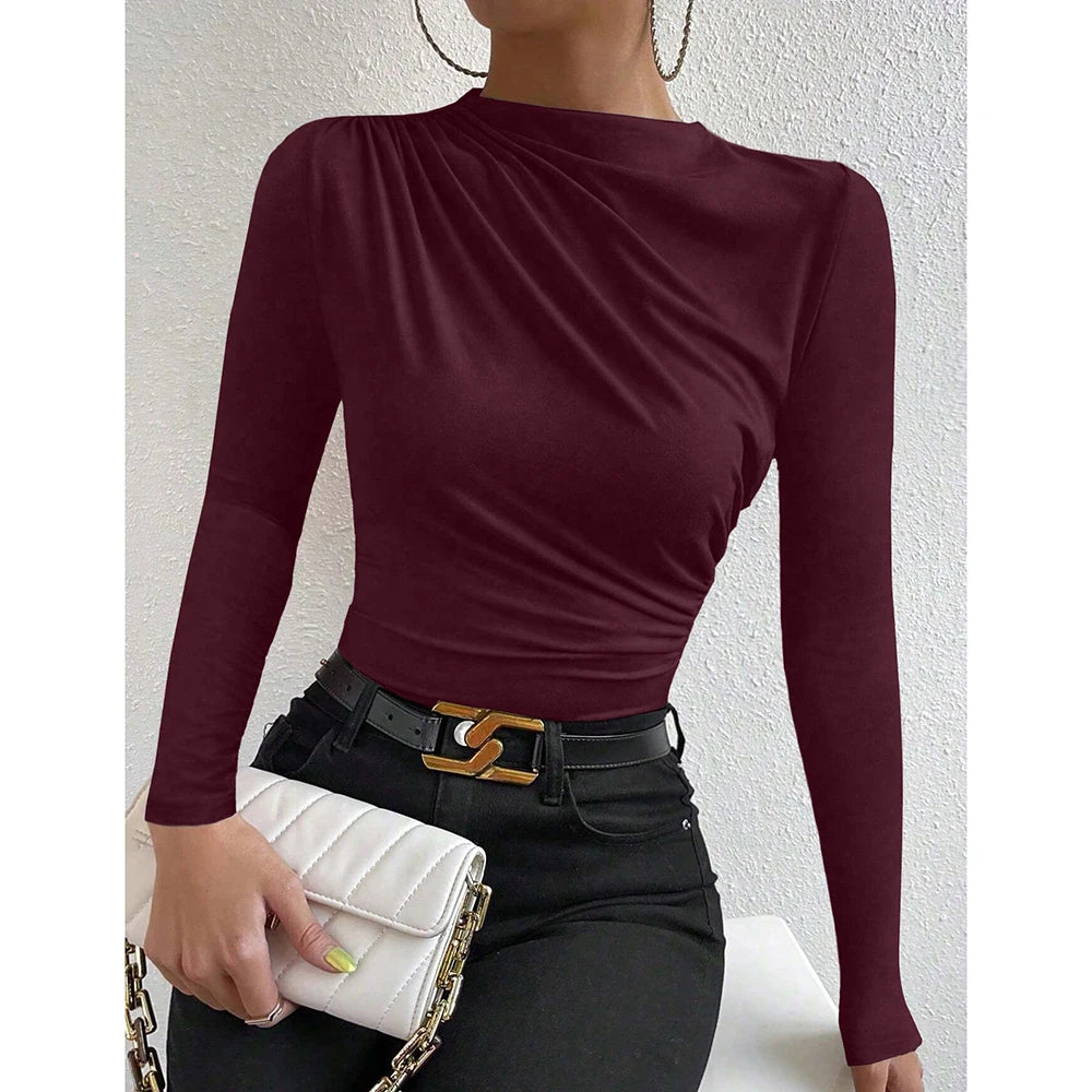 T-shirt Femme Manches Longues à Volants | Style Casual Chic | Col Rond | Mia Muse – Automne / Hiver - BLACKBEARD OUTDOOR INDUSTRIES