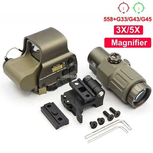 Viseur Holographique 558 avec Magnificateur G33/G43 3X ou G45 5X – Lunette Tactique pour Rail 20 mm – Airsoft, Chasse, Tir Ma boutique