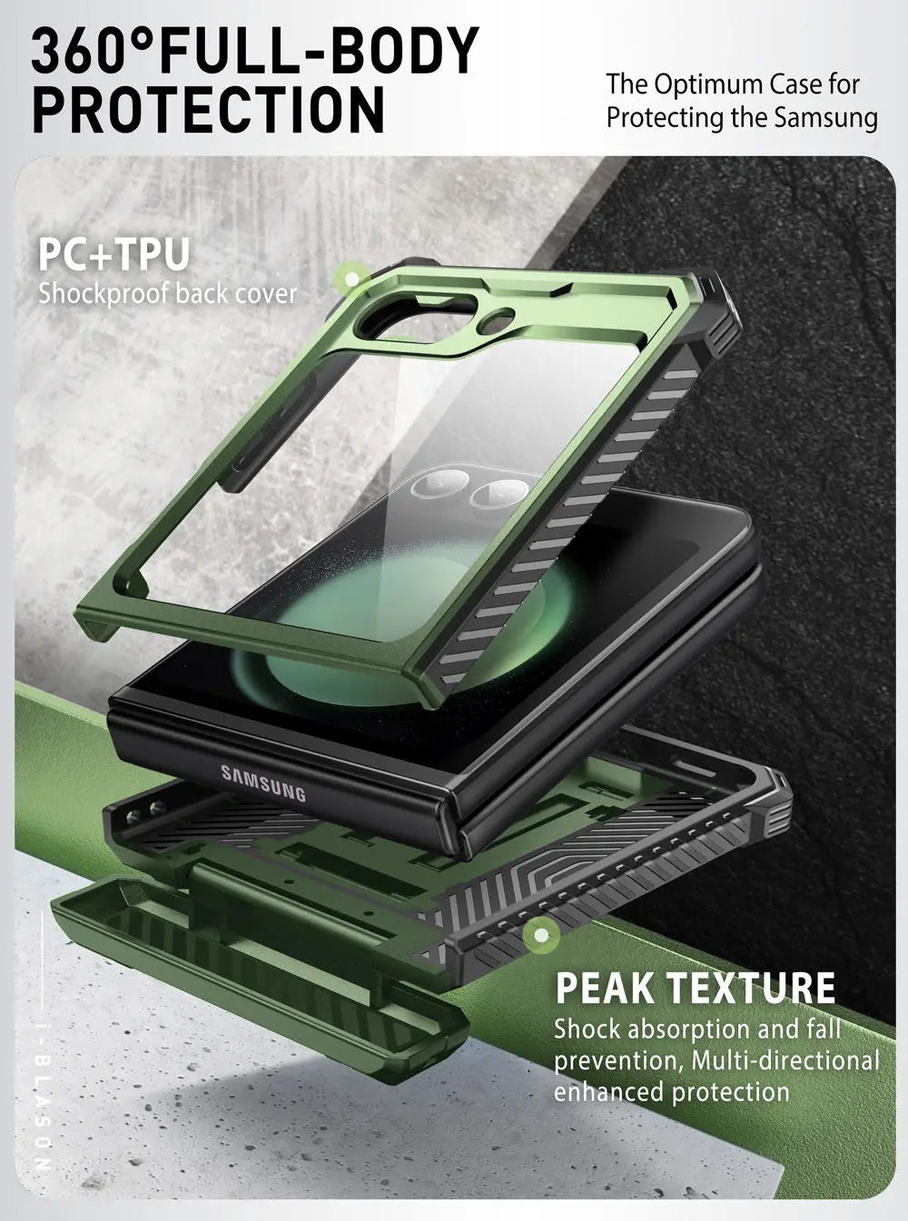 I-BLASON For Samsung Galaxy Z Flip 7 FE/6/5 Case Armorbox Full-Body Military Protection Phone Case with Screen Protector & Stand BLACKBEARD OUTDOOR INDUSTRIES