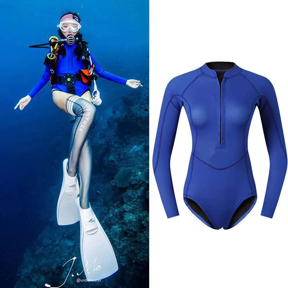 Combinaison Bikini Néoprène Femme 2MM avec Bas – Maillot de Bain Longues Manches Surf, Plongée, Snorkeling, Natation - BLACKBEARD OUTDOOR INDUSTRIES