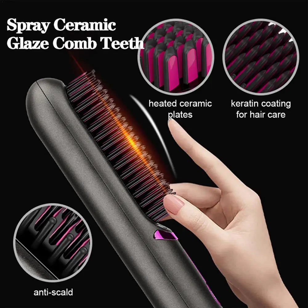 Brosse Lissante Sans Fil – Brosse Chauffante Anti-Frisottis Portable avec Batterie Rechargeable | Idéale pour Voyage & Maison - BLACKBEARD OUTDOOR INDUSTRIES