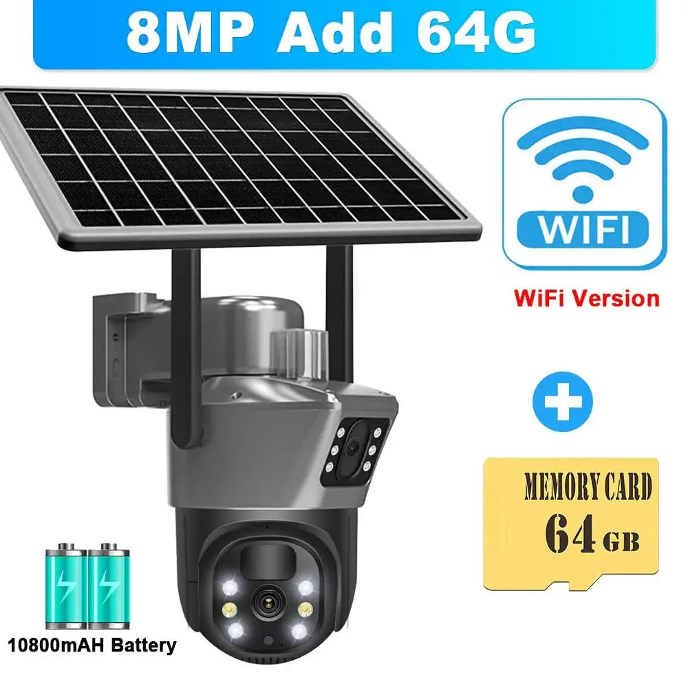 Caméra de Surveillance Solaire 4K WiFi 8MP – Sécurité Extérieure Sans Fil avec Double Objectif et Contrôle PTZ Ma boutique