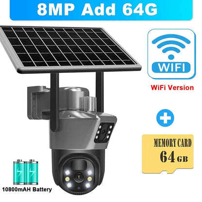Caméra de Surveillance Solaire 4K WiFi 8MP – Sécurité Extérieure Sans Fil avec Double Objectif et Contrôle PTZ Ma boutique