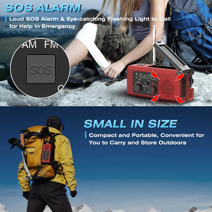 Radio Solaire Rechargeable avec Lampe d’Urgence – Radio AM/FM, LED, Recharge Manuelle et Solaire, Étanche IPX3 Ma boutique