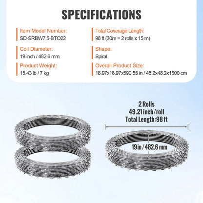 VEVOR Razor Wire – Rouleaux de Fil Barbelé Lames Doubles Spirales Galvanisé pour Clôture et Sécurité Extérieure - BLACKBEARD OUTDOOR INDUSTRIES