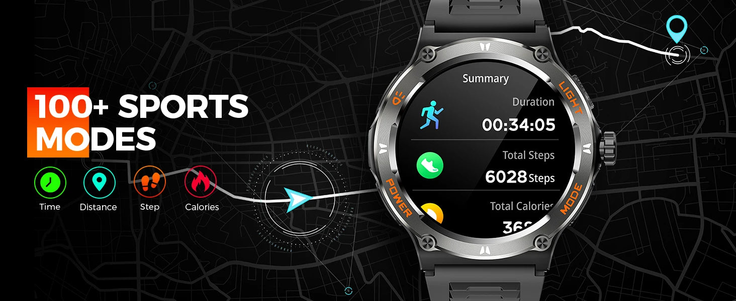 KT76 – Montre Connectée Sport Homme avec Boussole, Lampe LED et Suivi Santé - BLACKBEARD OUTDOOR INDUSTRIES