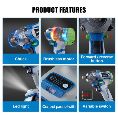 Clé à Chocs Électrique Brushless Kamolee 1000Nm – 1/2" | 4800RPM – Compatible Batterie Makita 18V - BLACKBEARD OUTDOOR INDUSTRIES