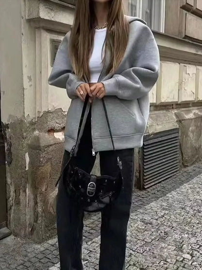 Veste à Capuche Grise femme - Manteau à Manches Longues avec Poches Spacieuses et Fermeture Éclair - Veste Décontractée et Légère pour Femme - BLACKBEARD OUTDOOR INDUSTRIES