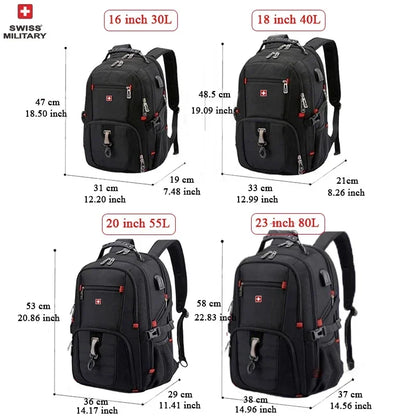 Sac à Dos SWISS 17" pour Ordinateur Portable - Imperméable, avec Port de Charge USB, Multifonction, Style Swiss - Sac de Voyage, de Randonnée et Scolaire - BLACKBEARD OUTDOOR INDUSTRIES