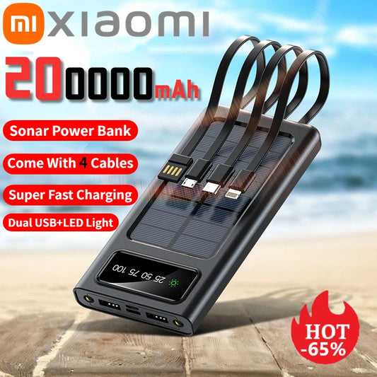 Batterie Externe Solaire Xiaomi 200000mAh – Charge Rapide – 4 Câbles Intégrés – Écran LED – Ports USB, Type-C & Lightning - BLACKBEARD OUTDOOR INDUSTRIES