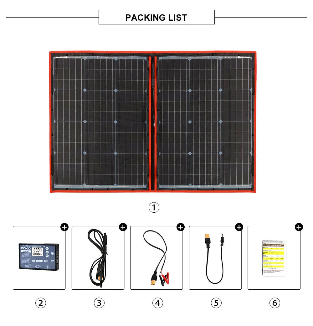 Dokio 100W Panneau Solaire Flexible et Pliant 18V avec Kit Contrôleur 12V – Idéal pour Camping, Voyage et VR - BLACKBEARD OUTDOOR INDUSTRIES