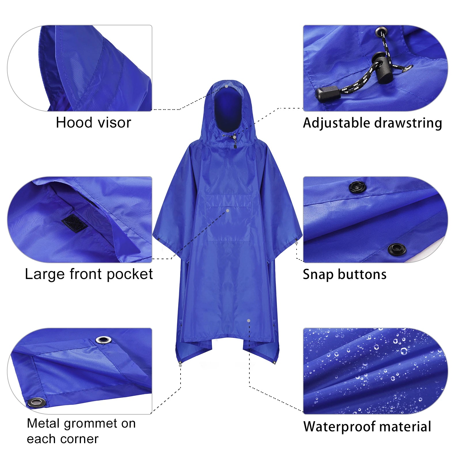 TOMSHOO Poncho de Pluie avec Capuche et Poche – Veste Imperméable Léger pour Hommes et Femmes – Protection Solaire, Idéal pour le Camping et la Randonnée BLACKBEARD OUTDOOR INDUSTRIES