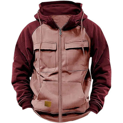 Sweat-shirt Tactique à Capuche pour Homme - Zip, Patchwork, Poches Multiples, Veste de Voyage Automne-Hiver BLACKBEARD OUTDOOR INDUSTRIES