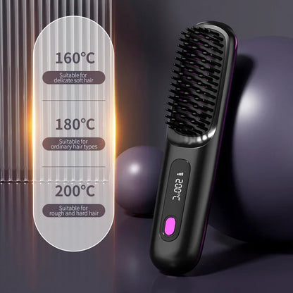 Peigne Lissant Électrique USB LCD avec Chauffage Céramique – Brosse Lissante Rechargeable Sans Fil avec Ions Négatifs - BLACKBEARD OUTDOOR INDUSTRIES