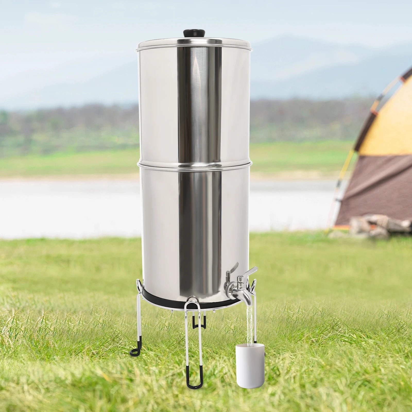 Système de Filtration d’Eau par Gravité – 2,25 Gallons en Acier Inoxydable avec 2 Filtres à Charbon Chargés à l’Argent Ma boutique