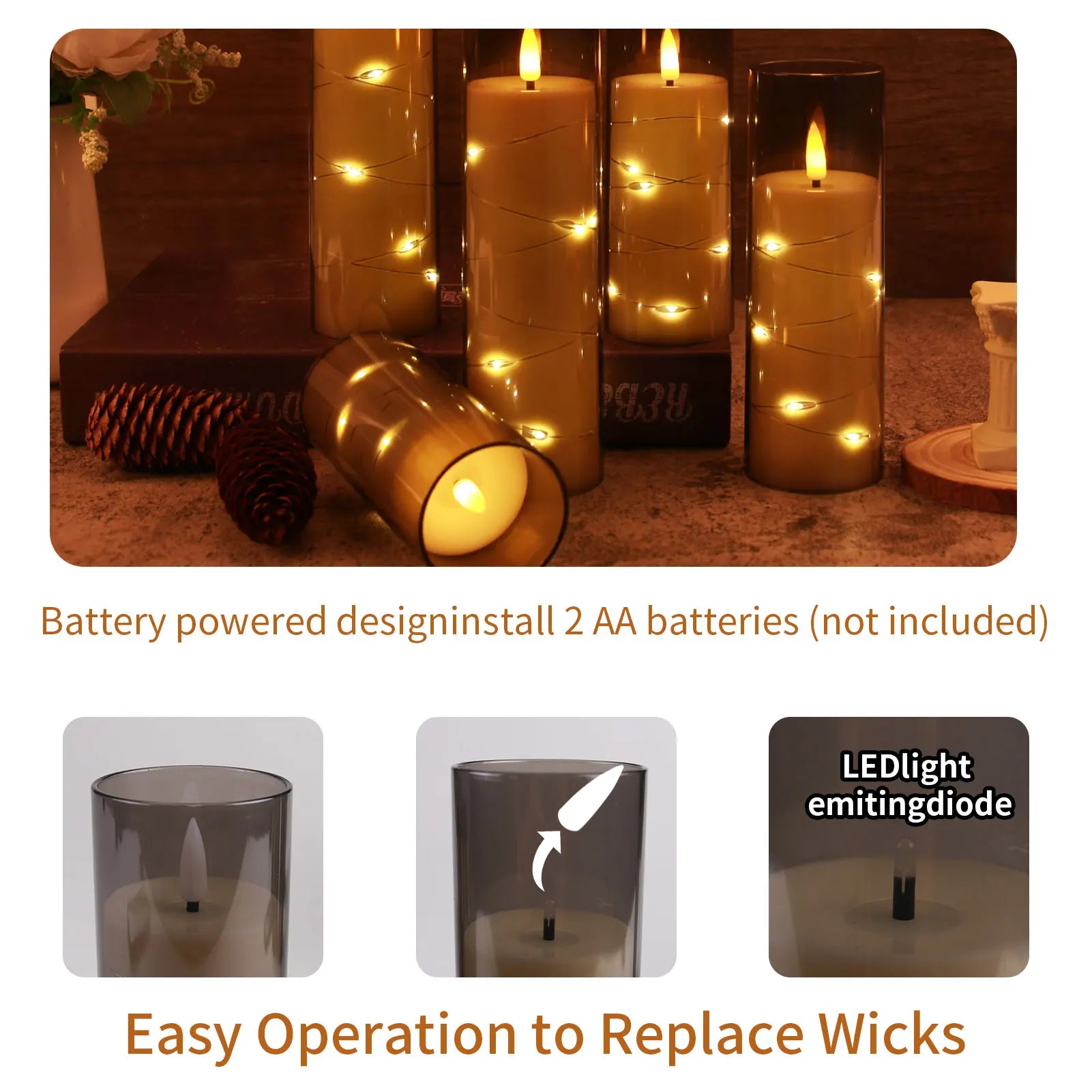 Set de 10/20 Bougies Sans Flamme avec Lumières LED en Fil de Câble et Télécommande - Bougies Pilier à Minuterie pour Décoration Intérieure - BLACKBEARD OUTDOOR INDUSTRIES
