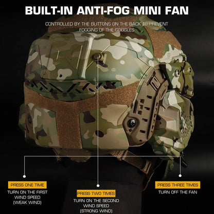 Casque tactique W-Ronin Assault II avec casque intégré, ventilateur anti-buée, masque rabattable et lentille de remplacement Ma boutique