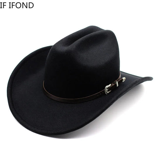 Chapeau Vintage Western Cowboy Unisexe – Style Gentleman & Cowgirl, Large Bord en Cuir – Jazz Cloche Sombrero Élégant pour Homme & Femme - BLACKBEARD OUTDOOR INDUSTRIES