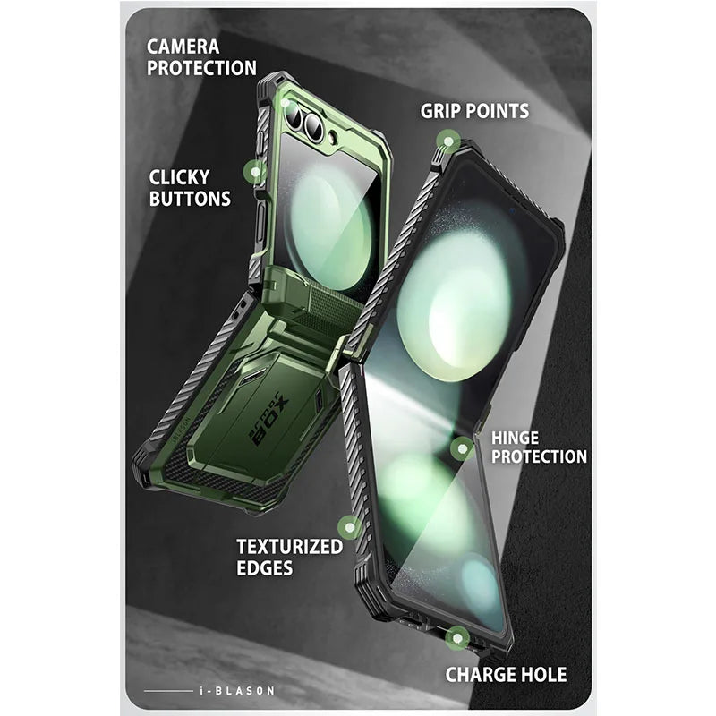 I-BLASON For Samsung Galaxy Z Flip 7 FE/6/5 Case Armorbox Full-Body Military Protection Phone Case with Screen Protector & Stand BLACKBEARD OUTDOOR INDUSTRIES