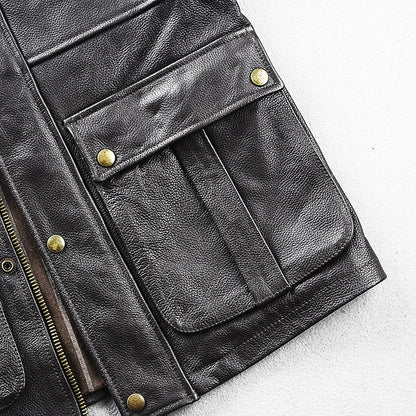 Brown Autumn Leather Jacket Men Safari Style Four Pockets Plus Size 5XL Natural Cowhide M65 Belt Genuine Leather Coat BLACKBEARD OUTDOOR INDUSTRIES