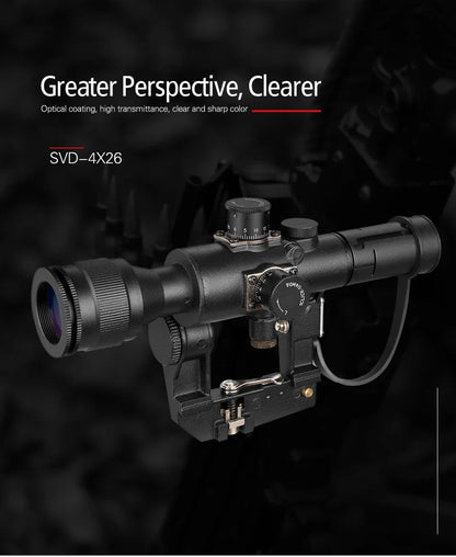 Tactical SVD Dragunov 4x26 – Lunette de Précision à Réticule Illuminé Rouge pour Fusil de Chasse et Tir de Précision - BLACKBEARD OUTDOOR INDUSTRIES