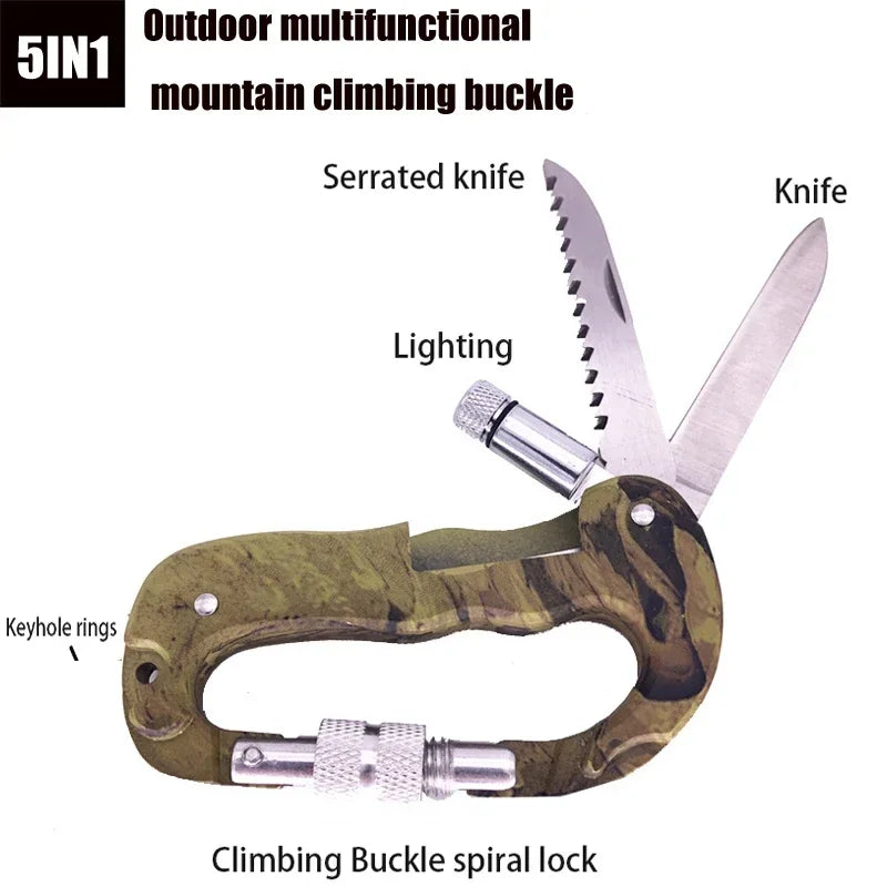 Outil Multi-fonction 5 en 1 pour Extérieur – Camo, Camping, Escalade, Cadenas Parachutiste, Couteau, Lampe LED, Mousqueton de Montagne - BLACKBEARD OUTDOOR INDUSTRIES