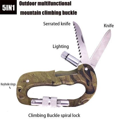 Outil Multi-fonction 5 en 1 pour Extérieur – Camo, Camping, Escalade, Cadenas Parachutiste, Couteau, Lampe LED, Mousqueton de Montagne - BLACKBEARD OUTDOOR INDUSTRIES