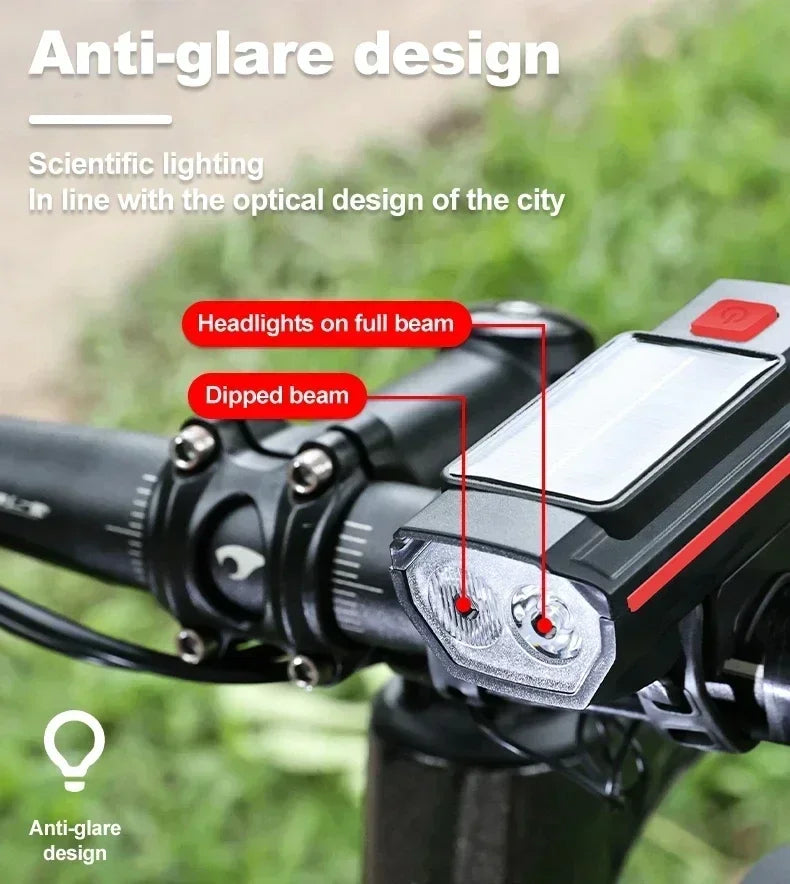 phare avant de vélo solaire a éclairage double faisceau avec avertisseur sonore Ma boutique
