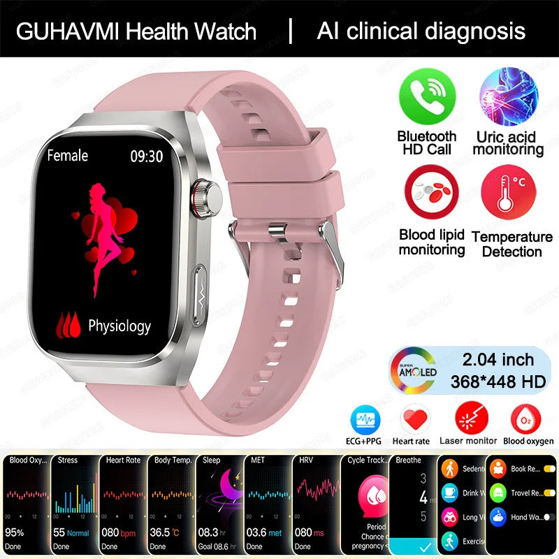 Montre Connectée Homme 2025 – Suivi Santé Avancé ECG+PPG – Surveillance Acide Urique & Lipides – Appels Bluetooth – Écran 2.04” AMOLED – Pour Android & iOS - BLACKBEARD OUTDOOR INDUSTRIES