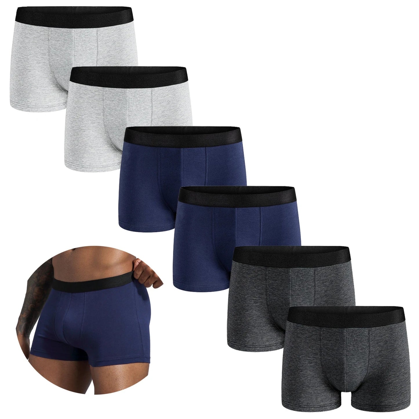 Pack de 6 Boxers Noirs pour Hommes - Sous-vêtements Doux et Respirants BLACKBEARD OUTDOOR INDUSTRIES
