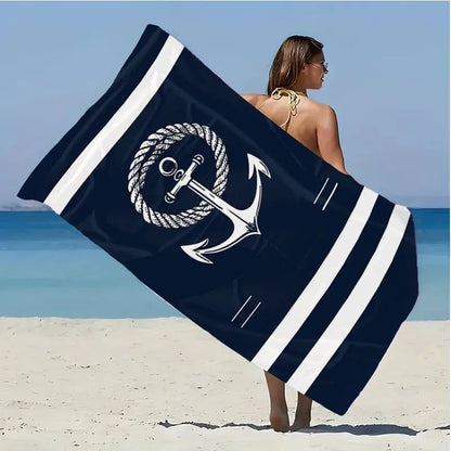 Serviette de Plage Bleu Marine avec Motif Ancre et Corde – L'Accessoire Incontournable pour vos Jours à la Plage BLACKBEARD OUTDOOR INDUSTRIES