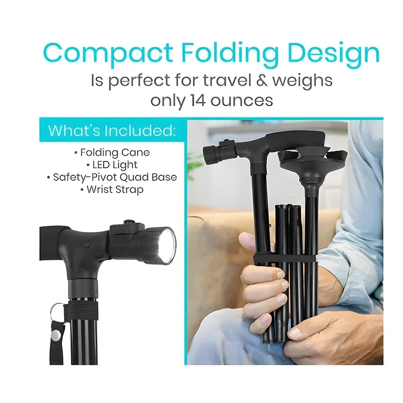 Canne Télescopique Pliable avec LED – Béquille Anti-Dérapante, Légère et Fiable pour Seniors Ma boutique