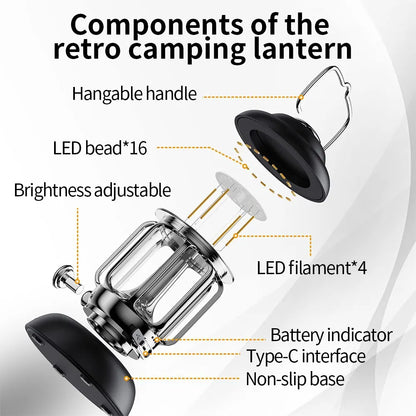 Lanterne de Camping Portable USB Rechargeable – Lampe LED Rétro Étanche pour Pêche, Randonnée, Tente, Lumière d'Urgence - BLACKBEARD OUTDOOR INDUSTRIES