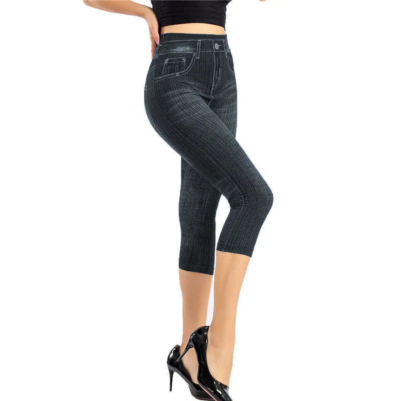 Leggings Femme Imprimé Jean — Style Slim, Extensibles, Faux Denim, Long ou Court, Été - BLACKBEARD OUTDOOR INDUSTRIES