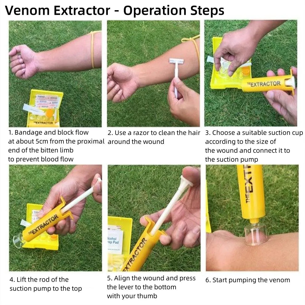 Extracteur de Venin pour Morsures d'Insectes et de Serpents – Pompe à Vide pour Secours en Situation d'Urgence, Kit de Premiers Secours de Survie - BLACKBEARD OUTDOOR INDUSTRIES