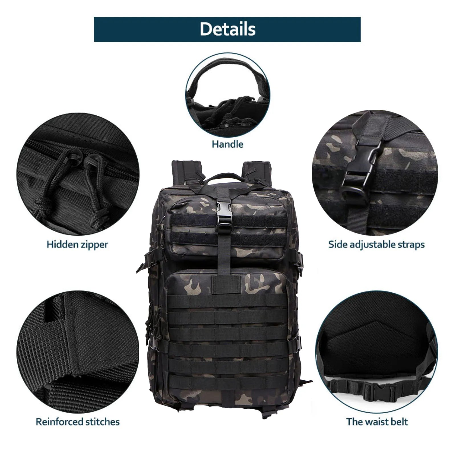 Sac à Dos Thuram 25L/50L – Nylon Résistant et Imperméable, Sac Tactique pour Sports, Randonnée, Pêche, Chasse et Camping - BLACKBEARD OUTDOOR INDUSTRIES