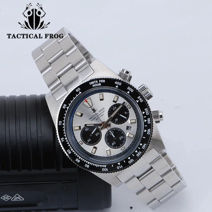 Montre Homme Tactical Frog TF004 – Chronographe Solaire VS75 – Étanche 200M – Verre Saphir – Bracelet Acier Inoxydable - BLACKBEARD OUTDOOR INDUSTRIES