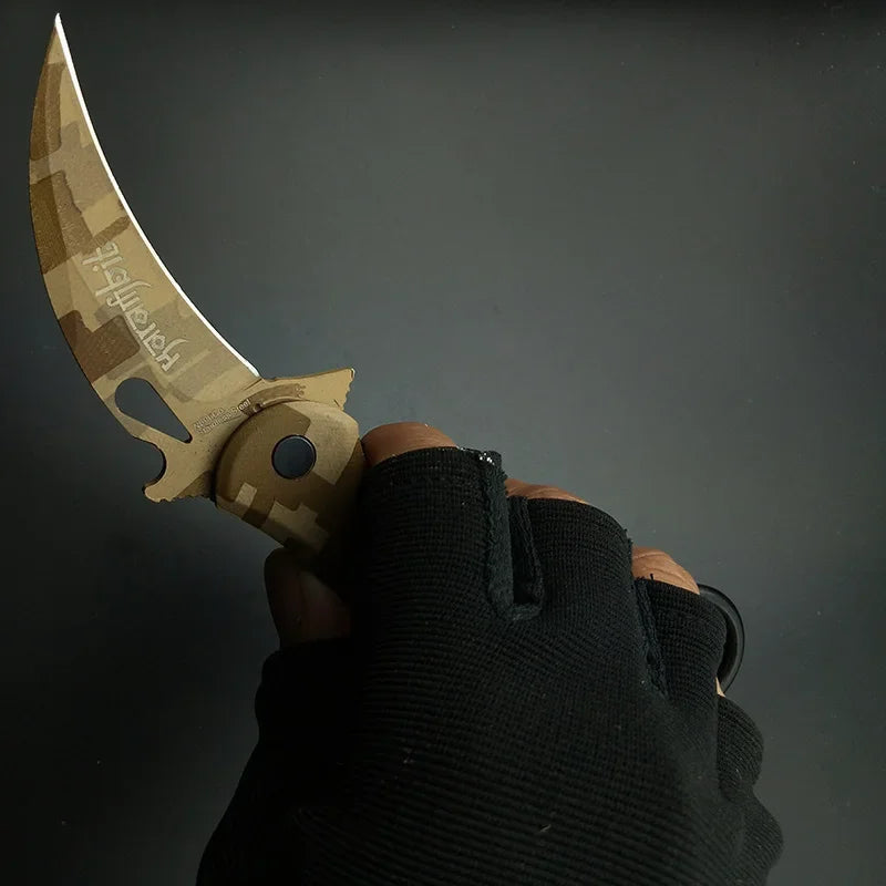 Karambits Tactical Knife OEM EDC Claw Corrosion Pattern 440C Blade Desert Handle Pocket Knifes Survival Tool Outdoor Gift BLACKBEARD OUTDOOR INDUSTRIES