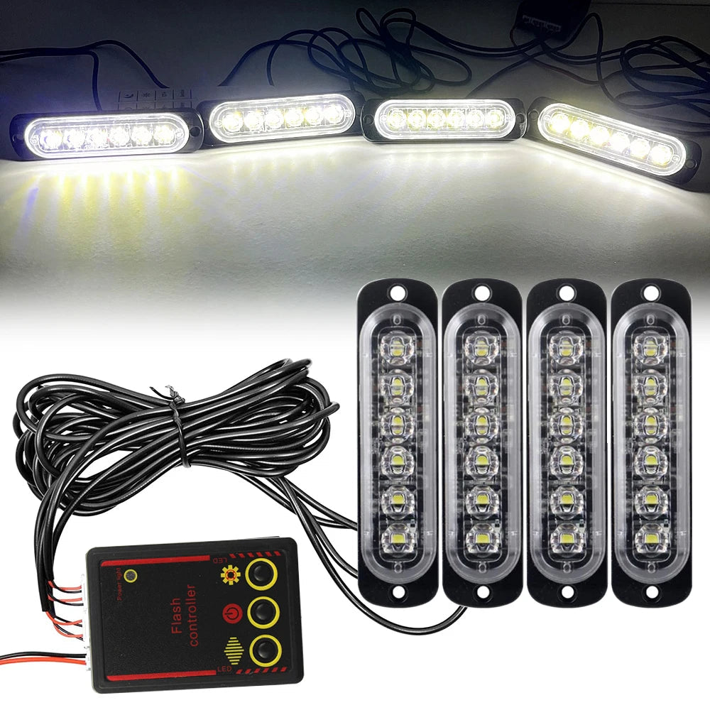 Éclairage de Calandre avant LED 12V/24V avec Lumières Stroboscopiques d'Alerte - Lampe de Signalisation Jaune et Blanche BLACKBEARD OUTDOOR INDUSTRIES