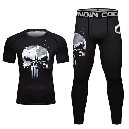 Ensemble T-shirt et Pantalon MMA Jiu Jitsu Skull pour Homme – Rashguard BJJ, Grappling Brésilien, Shorts MMA, Vêtements de Gym, Gi de Boxe, Maillots Muay Thai - BLACKBEARD OUTDOOR INDUSTRIES
