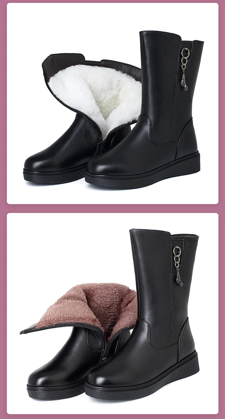 Bottes Neige Femme en Cuir – Fourrées Laine Épaisse | Confort & Chaleur | Tailles 35 à 43 - BLACKBEARD OUTDOOR INDUSTRIES