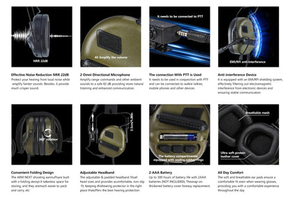 ARM NEXT F10 Casque Tactique Électronique de Protection Auditive – Atténuation du Bruit et Amplification des Sons pour Chasse et Tir BLACKBEARD OUTDOOR INDUSTRIES