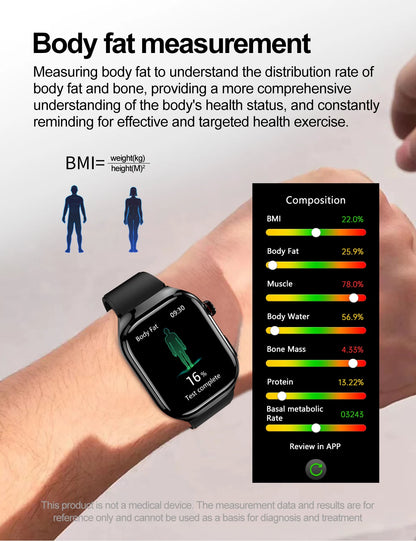 Montre Connectée Homme 2025 – Suivi Santé Avancé ECG+PPG – Surveillance Acide Urique & Lipides – Appels Bluetooth – Écran 2.04” AMOLED – Pour Android & iOS - BLACKBEARD OUTDOOR INDUSTRIES