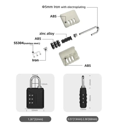 Mini Cadenas à Combinaison 3 Chiffres – Serrure pour Sac à Dos, Valise, Casier d’Étudiant - BLACKBEARD OUTDOOR INDUSTRIES