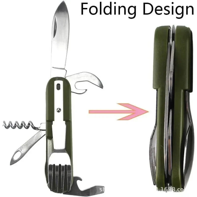 Kit de Vaisselle Multifonction 7 en 1 en Acier Inoxydable – Outils de Survie Pliable pour Camping et Pique-Nique - BLACKBEARD OUTDOOR INDUSTRIES